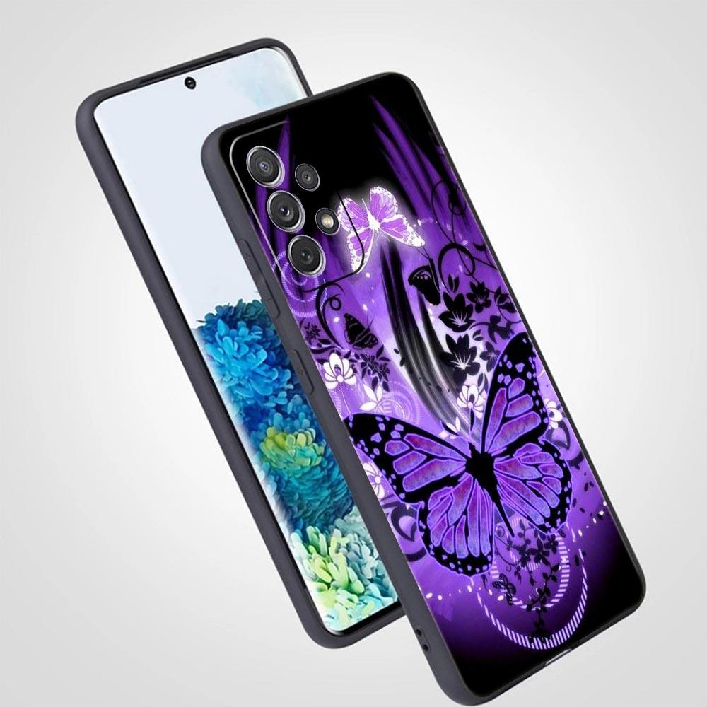 Арт Чехол-бабочка фиолетового цвета для Samsung Galaxy A55 A35 A17 A07 A15 A13 A25 A51 A71 A72 A73 A32 A52 A52S A41 Мягкий ТПУ Чехол