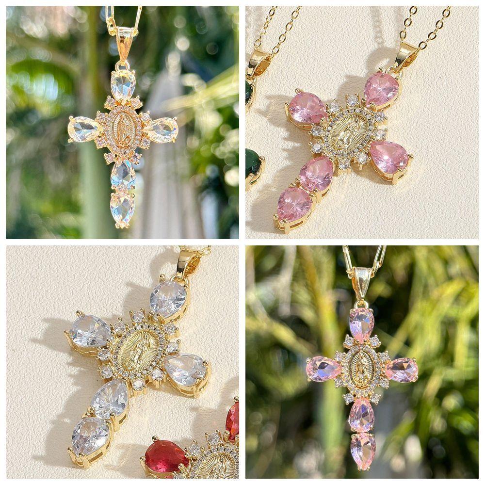 Party Accessories O Chain Necklace Valentine's Day Gift Chain Choker New Zircon Cross Pendant