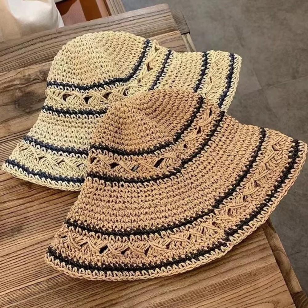 Handmade Weave Crochet Hat Summer Fisherman Caps Fashion Straw Bucket Cap Girls