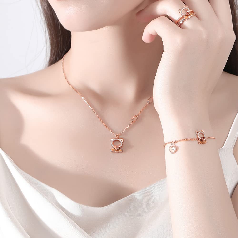 Серьги MIKAMU, ожерелье в виде медведя, браслет с кольцом в виде медведя, изящнейшие бриллианты, фианиты, серебро 925 пробы, серьги, ожерелье в виде медведя, безопасный металл, совместимый с аллергией