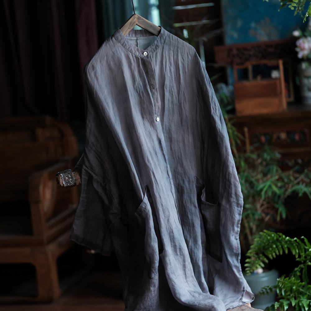 Johnature Женские винтажные длинные рубашки с длинным рукавом, однотонные летние блузки с карманами на пуговицах
