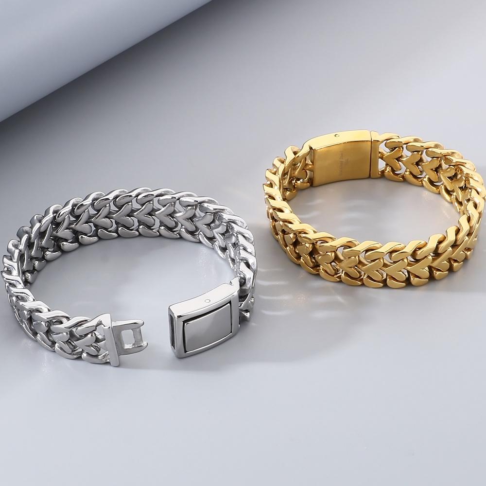 Man Bracelets for Men Gold Color Stainless Steel 16MM Width Heart Shape Chain Bracelet Men's On Hand Wrist Jewelry Accessories