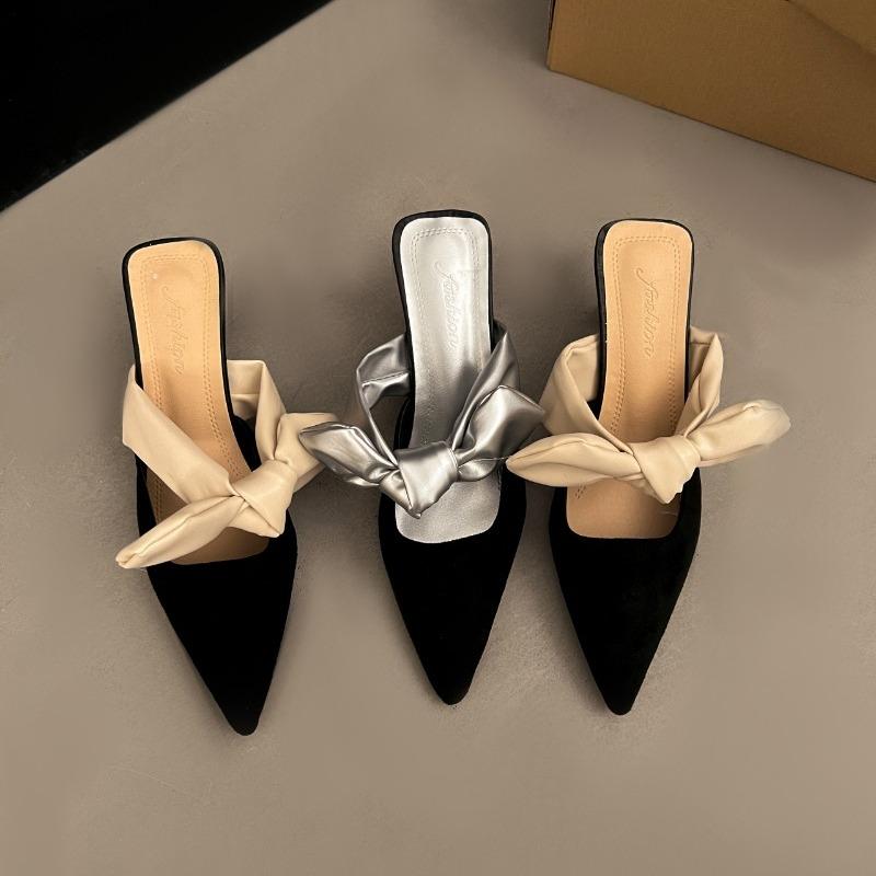 2024 Summer Women Pointed Toe High Heels Sandals Bowknot Fashion Flower Woman Shoes Slingback Woman Slippers