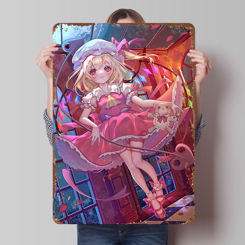Anime Girl With Teddy Bear Tin Plaque Poster Customized Wall Art Retro Vintage Metal Signs for Man Cave Wand Deko Coffee Bar