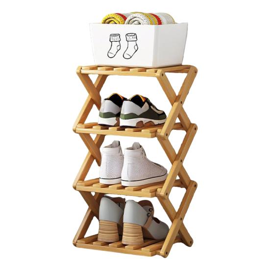 Многоуровневая складная бамбуковая полка для обуви без сборки, узкая, экономичная, для прихожей, кладовки, общежития