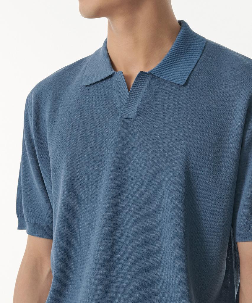MUSINSA STANDARD Cool Touch Slit Neck Knitted Polo Shirt [Blue Grey]