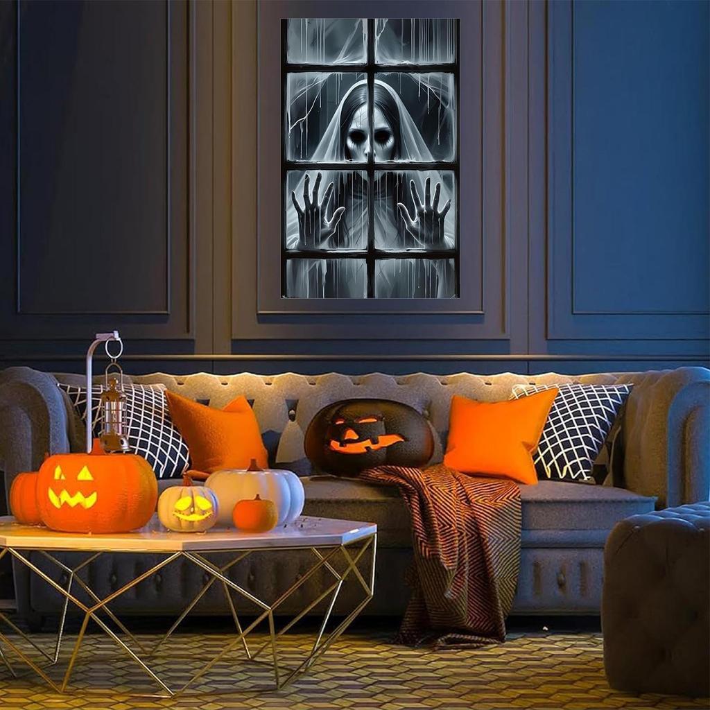 Ghost Window Cover Halloween Female Ghost Window Clings Holiday Door Poster Home Decor For Apartment Porch Outdoor Interior