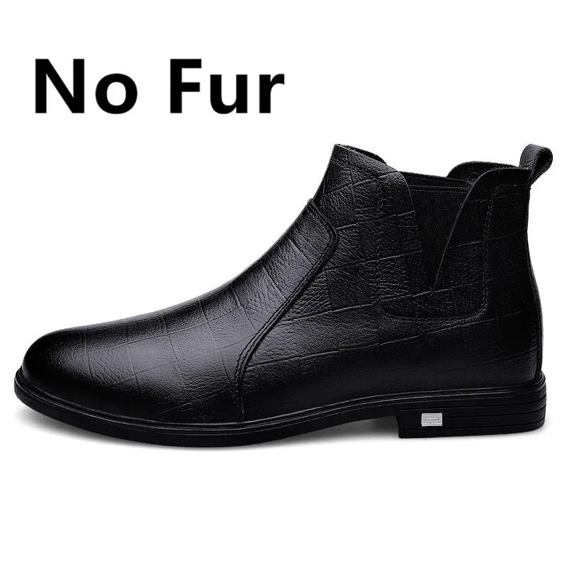 2025 New Chelsea Shoes Men Genuine Leather Boots Fur Winter Men Fashion Ankle Boots Business Casual Man Snow Boots Work Shoes