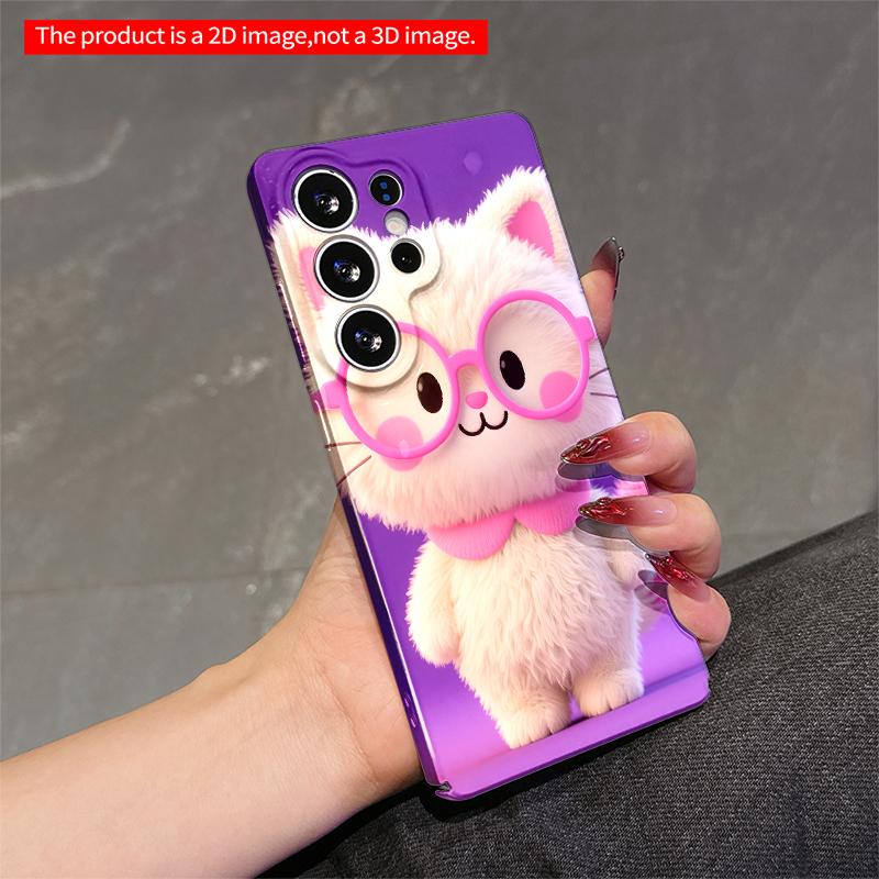 2DFlat Samsung phone case Pink-Glasses Kitty Phone Case Applicable to Galaxy S22 S23 S24 S25ULTRA S26 A12 A13 A14 A15 A16