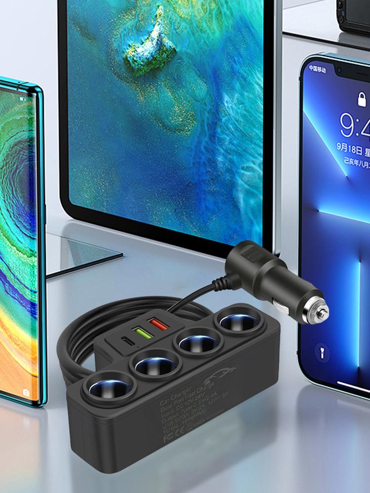 Автомобильный адаптер-прикуриватель QC3.0+PD 3.1A, 3 USB-порта, Быстрое зарядное устройство, Вилка, 4 гнезда, Адаптер питания для телефона, Адаптер USB-зарядки для телефона