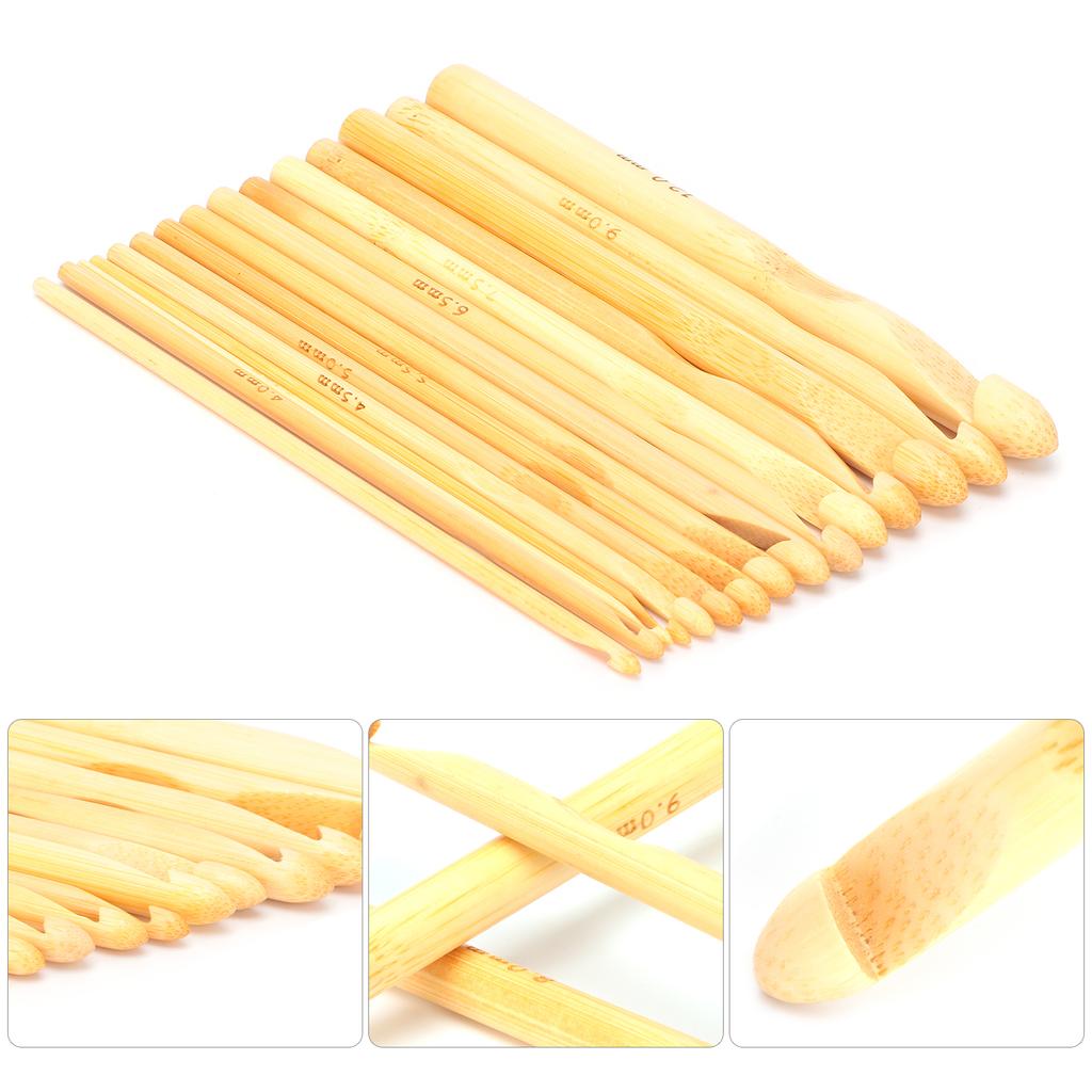 16pcs Bamboo Crochet Hooks Knitting Needle Weaving Tools Accessory for Beginner