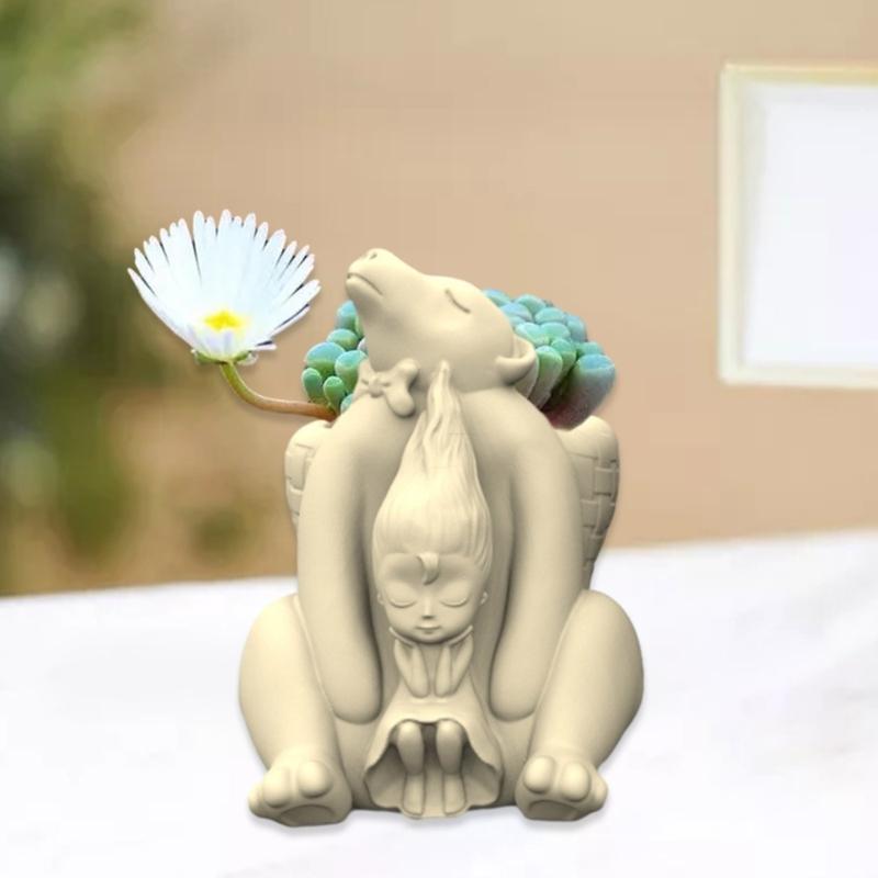 Bear and Girls Pen Holder Silicone Molds Table Ornament Mould Plaster Making Tool Succulent Planter Mold Easy To Clean