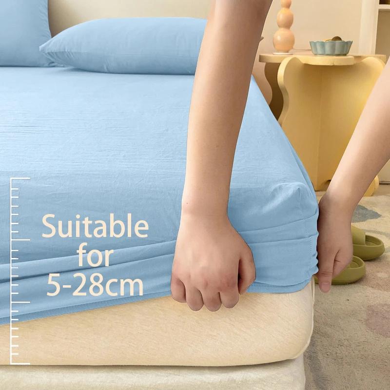 Cotton Fitted Sheet Bedding Sheet Non Slip Mattress Cover Bed Protector Cover Single Double Bed Cover Sofa Cover with Elastic Band (No Pillowcase)