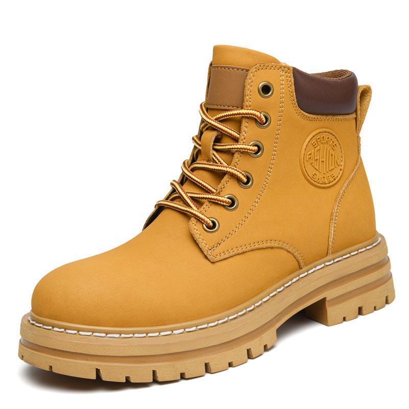 Winter Men Women Unisex Leather Yellow Boots Fashion British Style Work Shoes Autumn Big Size 49 50 Plush Warm