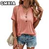 GMXIA Women's Fashion Casual Leisure Solid Color Print Short Sleeve V Neck Blouses & Shirts