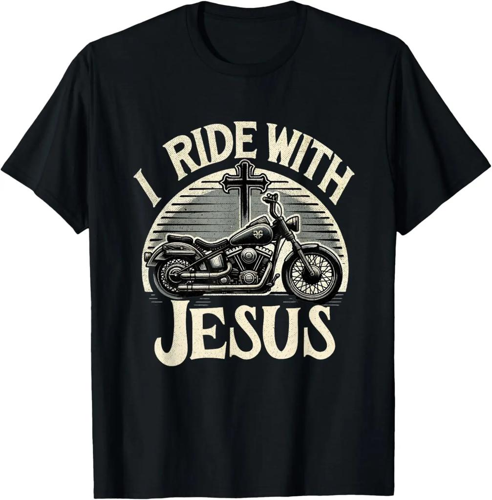 Jesus and Motorcycles Makes Me Happy Funny Christian Biker TShirt Graphic T Shirts Print on Demand Camisas Streetwear