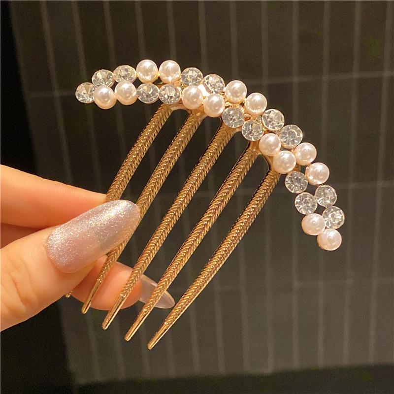 Simple Pearl Water Diamond Metal Pan Hair Insert Comb Hair Comb Hairpin Mother'S Day Holiday Gift Hair Accessories