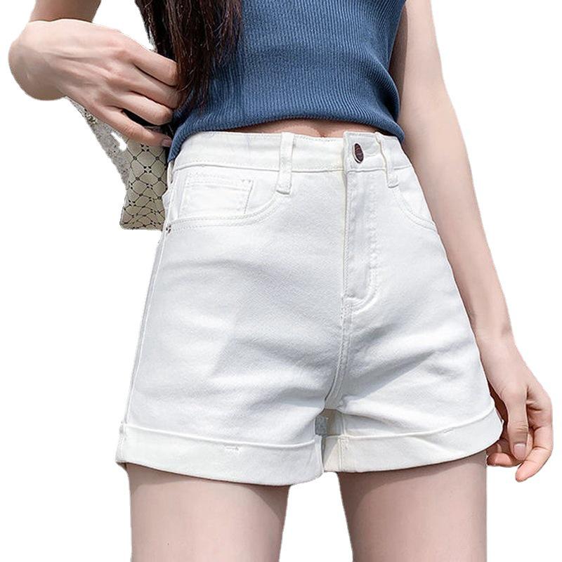 Летние шорты А-силуэта из белого денима с высокой талией 2021 года для женщин – свободный, облегающий крой