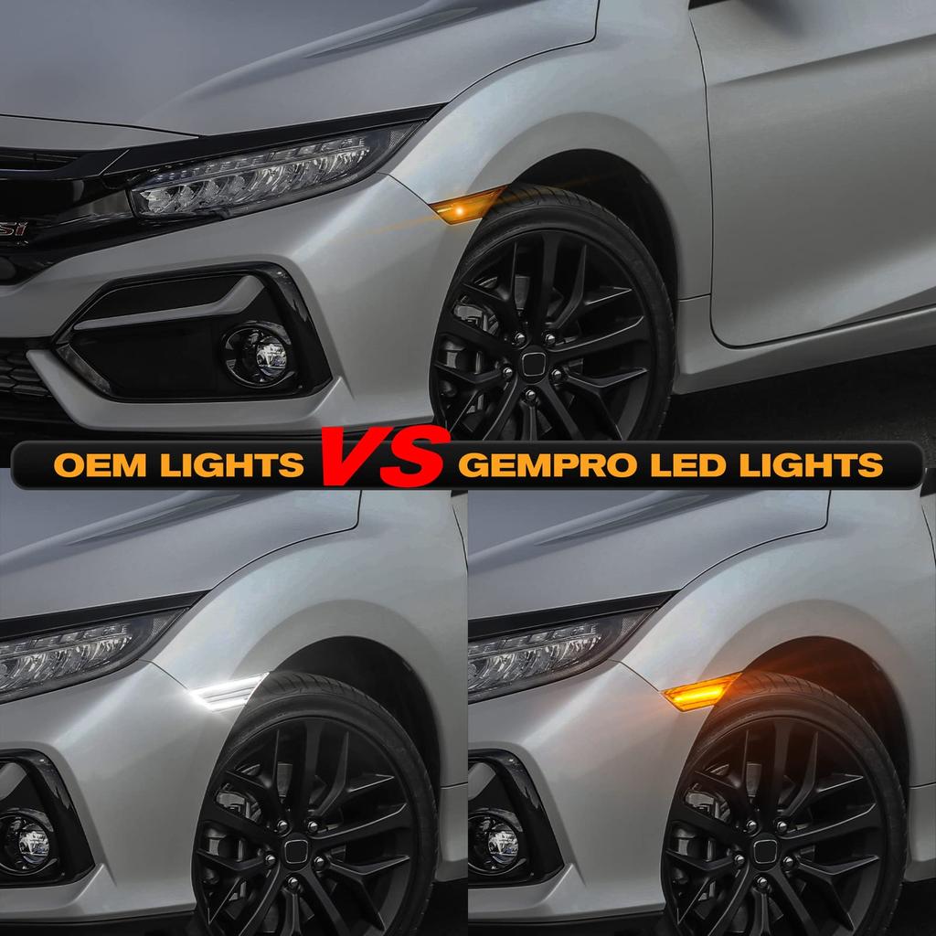 GemPro Front Fender LED Side Marker Lights with Sequential Turn Signal Delights for Honda Civic 10th Generation Type Sport of (FK7, FK8, FC1), Coupe,