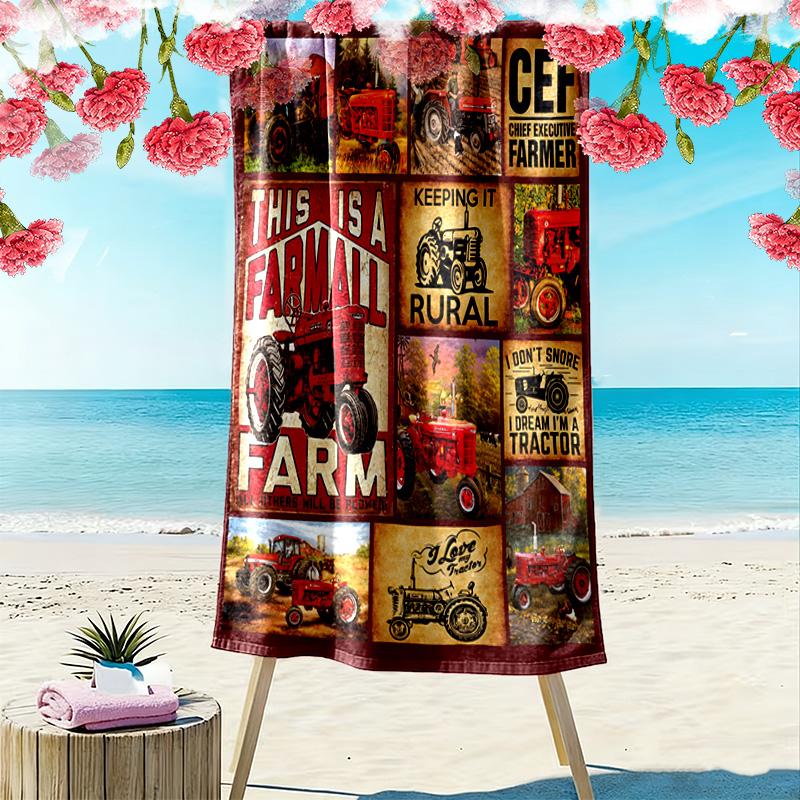 Tractor Truck Print Beach Towel, Large Soft Quick Dry Towel for Beach Camping Swimming