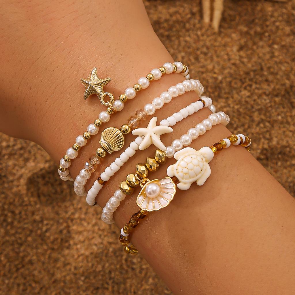 Fashion Imitation Starfish Turtle Pendant Bracelets Bohemian Multi-layer Rice Bead Bracelet Women's Daily Party Summer Zircon