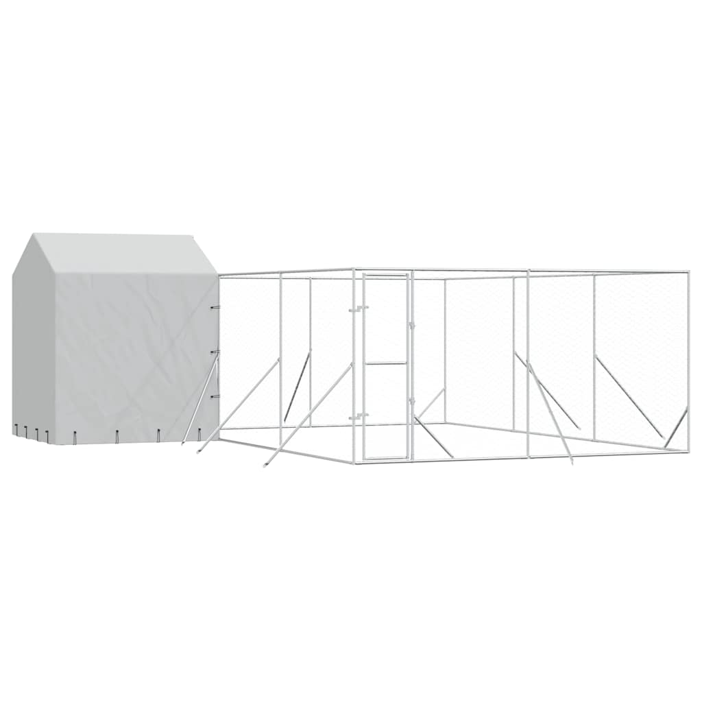 Outdoor Dog Kennel with Roof Silver 6x6x2.5 m Galvanized Steel