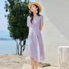 French style V-neck floral skirt dress