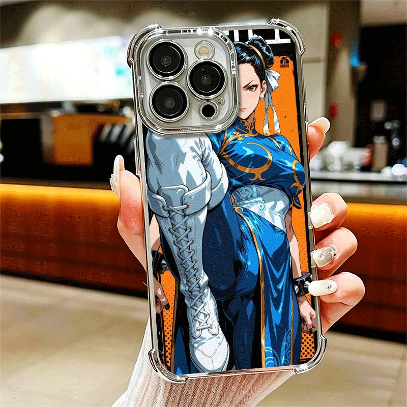 ChunLi S-Street F-FighterS Plating Phone Case For Iphone 16 17 Pro Max Air 16E 14 15 Plus 12 13 Mini Anti-Fall Airabag Cover