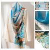 Summer Mulberry Silk Scarf Long High-end Silk Scarf Mother Style Blue Architectural Print Thin Gauze Scarf for Women