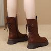 Модные женские полусапоги до середины икры на кожаной платформе с круглым носком, осенне-зимние, на флисовой подкладке, на шнуровке, женские полусапоги, тренд 2025, ботинок