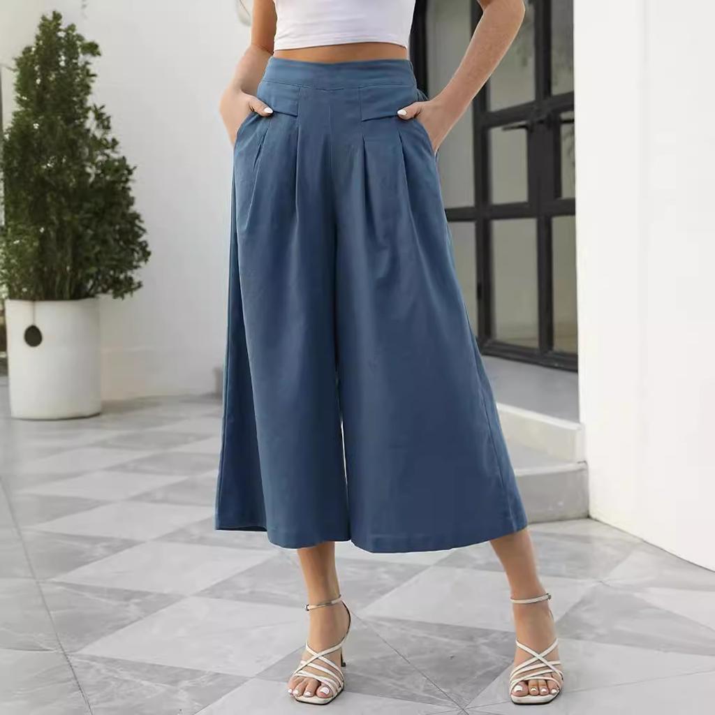 Женские юбки, брюки, хлопковые, с эластичной резинкой на талии, широкие укороченные брюки, повседневные брюки с карманами, свободные женские брюки