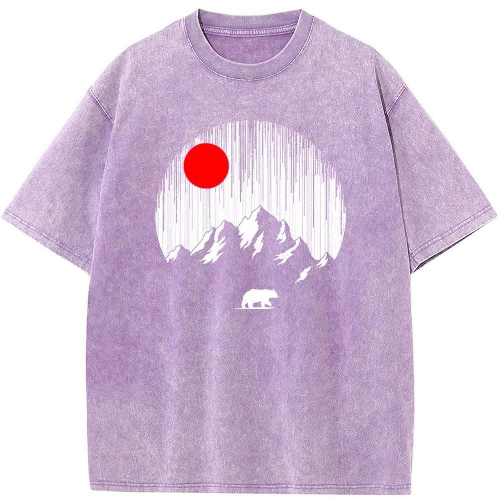 Футболка для мужчин и женщин на открытом воздухе Sunset Mountain, стираная, хлопковая, забавная, отбеленная, ретро, хип-хоп, отбеленная футболка
