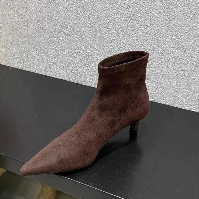 Pointed Toe Ankle Boots Women High Heels Suede Shoes Winter 2025 Trend Sexy Elegant Office Shoes Fashion Party Pumps Botas Mujer