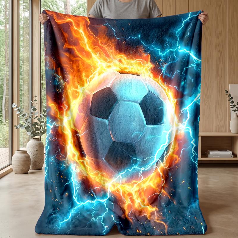 Soccer Ball with Fire and Lightning Theme blanket Lightweight Warm Flannel Blanket Decorative Throw Blanket for Home Decoration