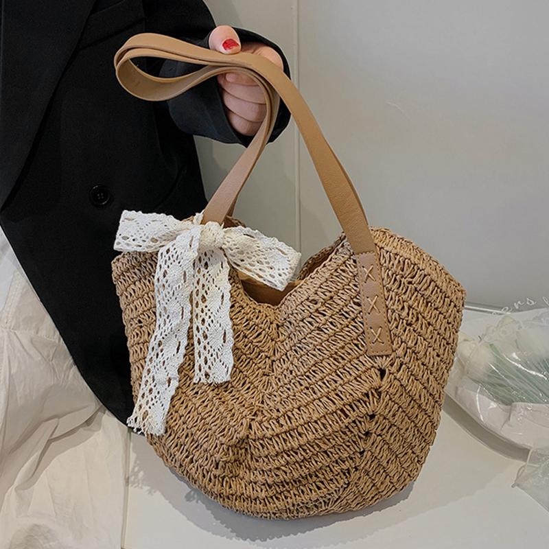 Yogodlns Повседневная соломенная сумка через плечо для женщин, полая тканая пляжная сумка из ротанга