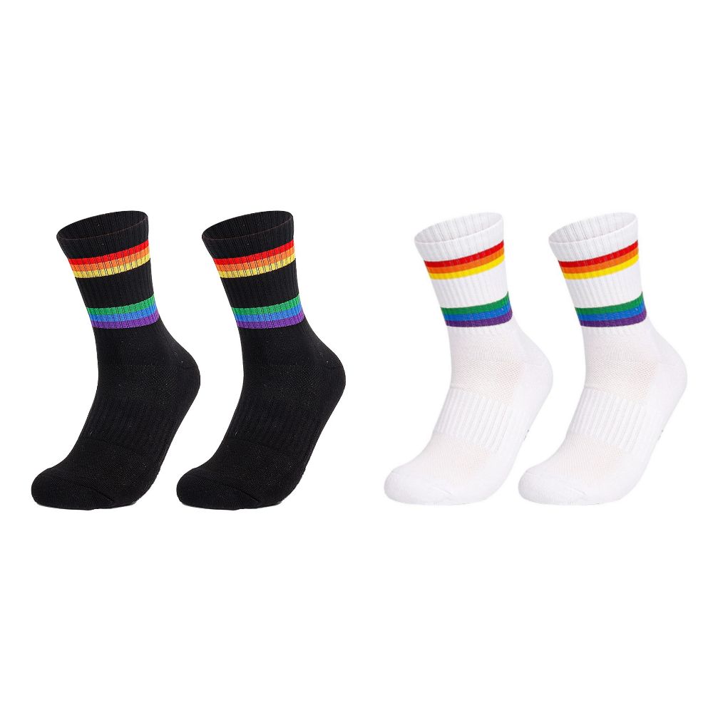 2PCS Rainbow Stripe Striped Socks Breathable Mesh Sports Running Socks Running Socks Tennis