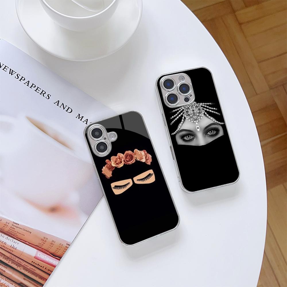 Чехол N202 Oriental Women In Hijab Face для iPhone 16 15 Pro Max 8 Samsung S24 S23 A54 A35 Redmi Note 13 12 Pro с покрытием из закаленного стекла