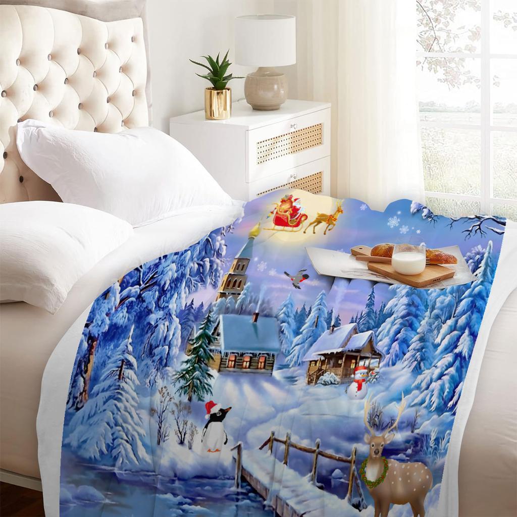 1 шт. Синий Рождественский Плед Снежный Олень 3D Принт Гладкий Фланелевый Плед для Дома Гостиной Спальни Декор Новогодний Рождественский Подарок