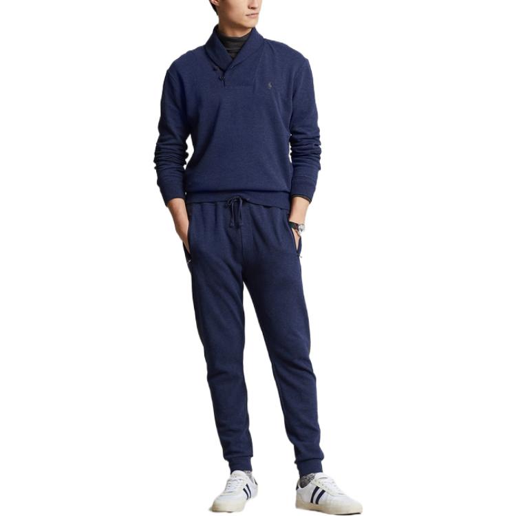 Polo Ralph Lauren Solid Logo Вышитый однотонный трикотажный свитер с круглым вырезом Мужской свитер Темно-синий MNPOKNI16822215-410