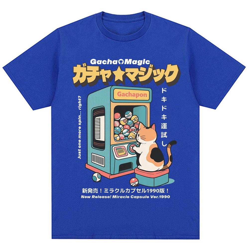 Japanese Style Cat Gashapon Toy Capsule Print T Shirt Harajuku Vintage Fashion T Shirts Men Women Oversized Cotton Casual Tees