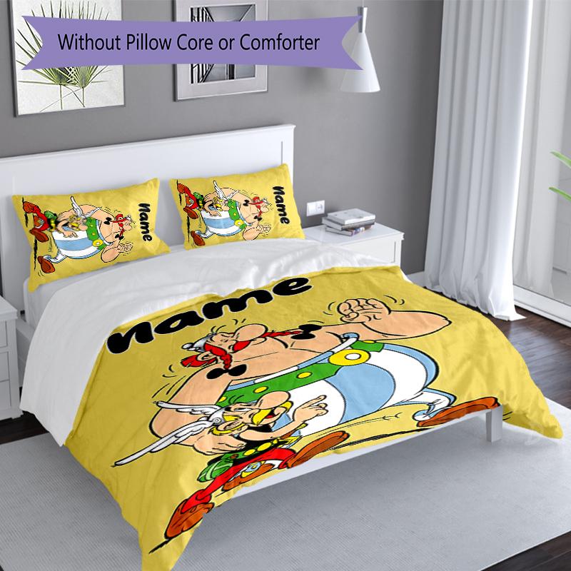 3pcs Custom Name Asterix Set,Includes 1 Duvet Cover and 2 Pillowcases,All-season Bedroom Decor