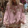 Women Tops V-Neck Lantern Long Sleeve Casual Loose Fit Shirt 3D Flower Pattern Casual Women Shirt Daily Wear
