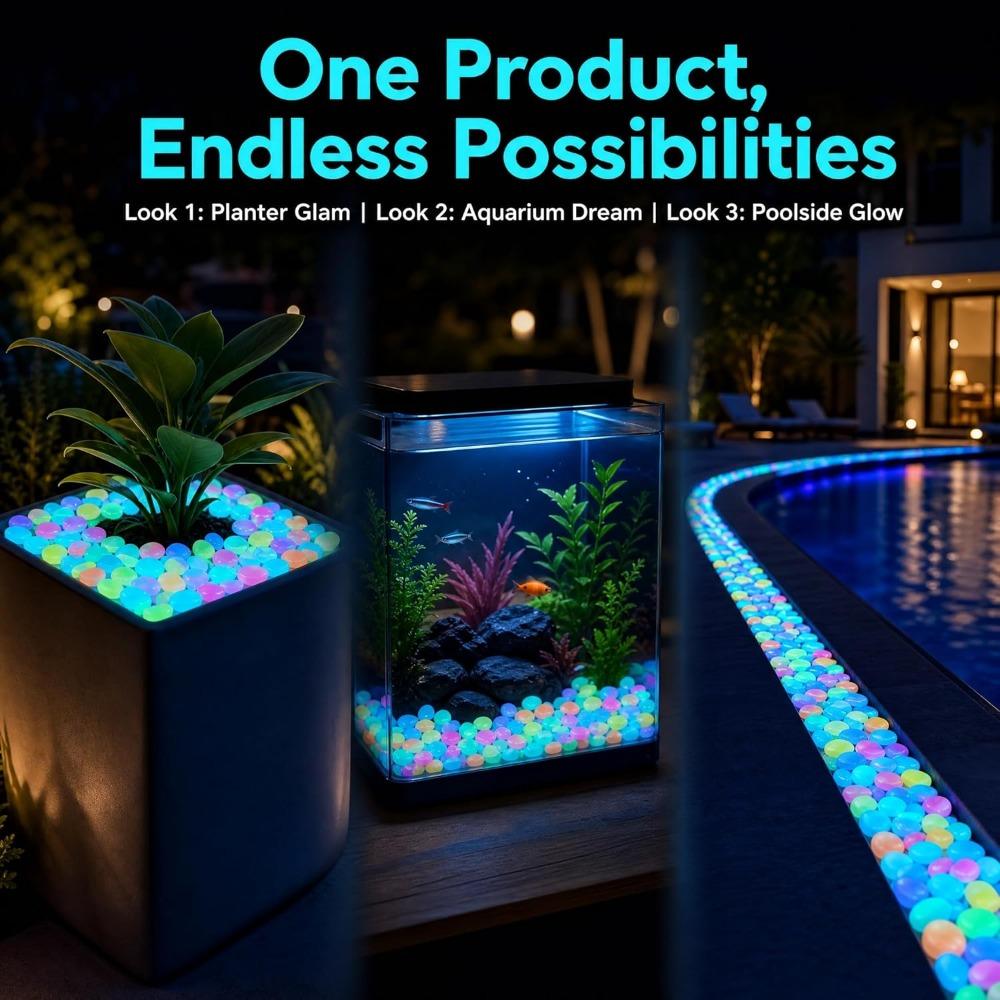 Outdoor glow-in-the-dark stones, decorative luminescent pebbles, suitable for landscaping and garden paths.