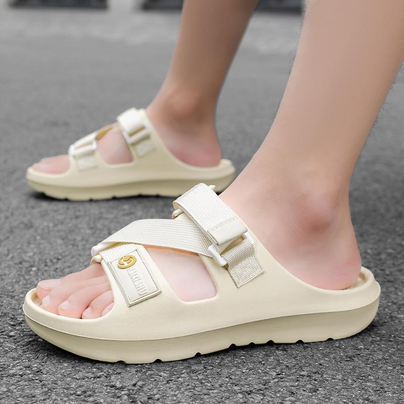 Мужские летние уличные регулируемые новые трендовые классные тапочки, двойные лямки, пляжные сандалии, одно слово, тапочки большого размера