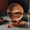 Wood Divided Serving Tray Appetizer Platter Snacks Tray with Dining Grid Round Serving Dishes Nut Holder Platters