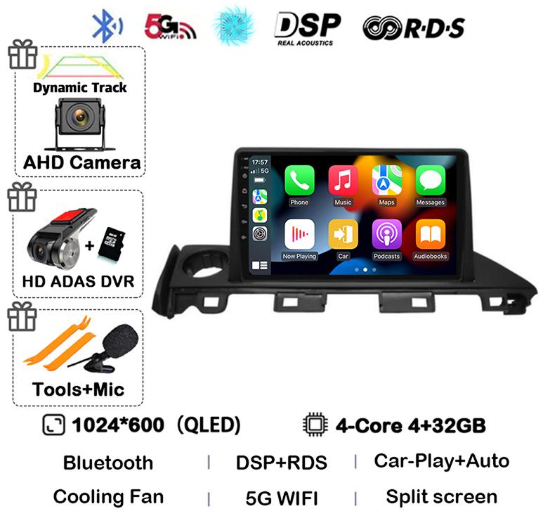 Android 14 Carplay Автомагнитола для Mazda 6 Atenza 3 2016 2017 2018 GPS 4G+WIFI Видеоплеер Мультимедиа Стерео Головное Устройство QLED