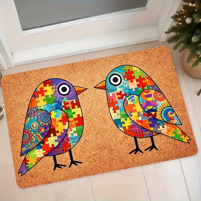 1pc Colorful Puzzle Bird Pattern Flannel Mat Home Entrance Hall Bedroom Bathroom Anti-Slip Water-Absorbing Foot Mat Creative Home Decor Mat