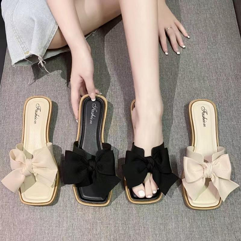 Женские однотонные сандалии, женские тапочки, летняя красивая обувь, обувь с галстуком-бабочкой, женские тапочки без шнуровки