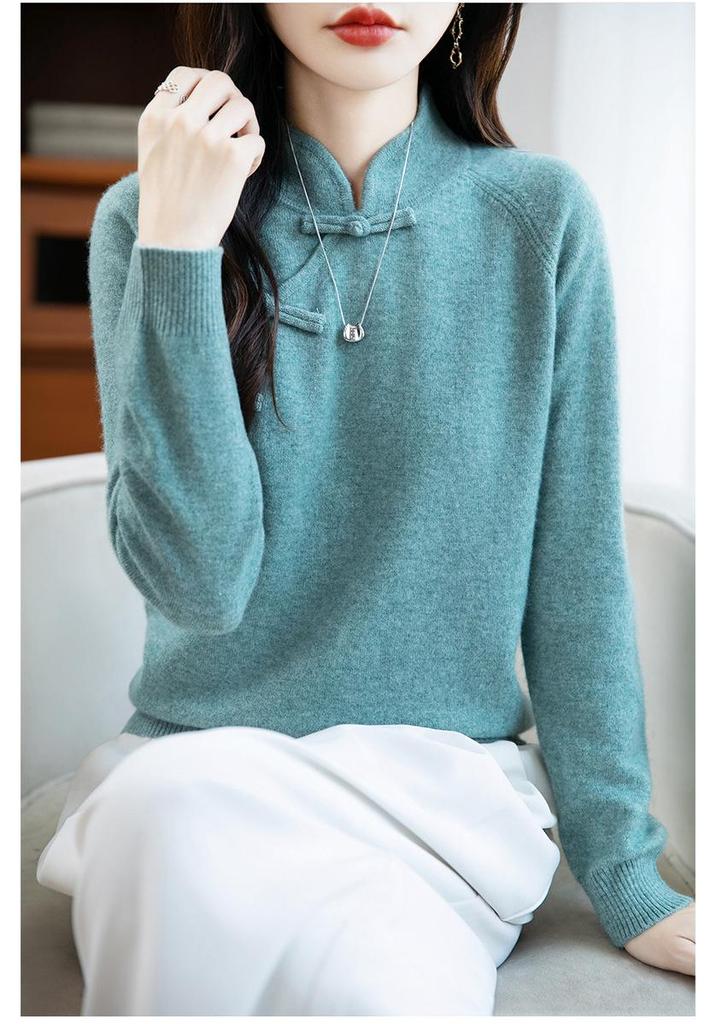 Women's 100% Wool Retro Frog Button Pullover Sweater, 2025 Style
