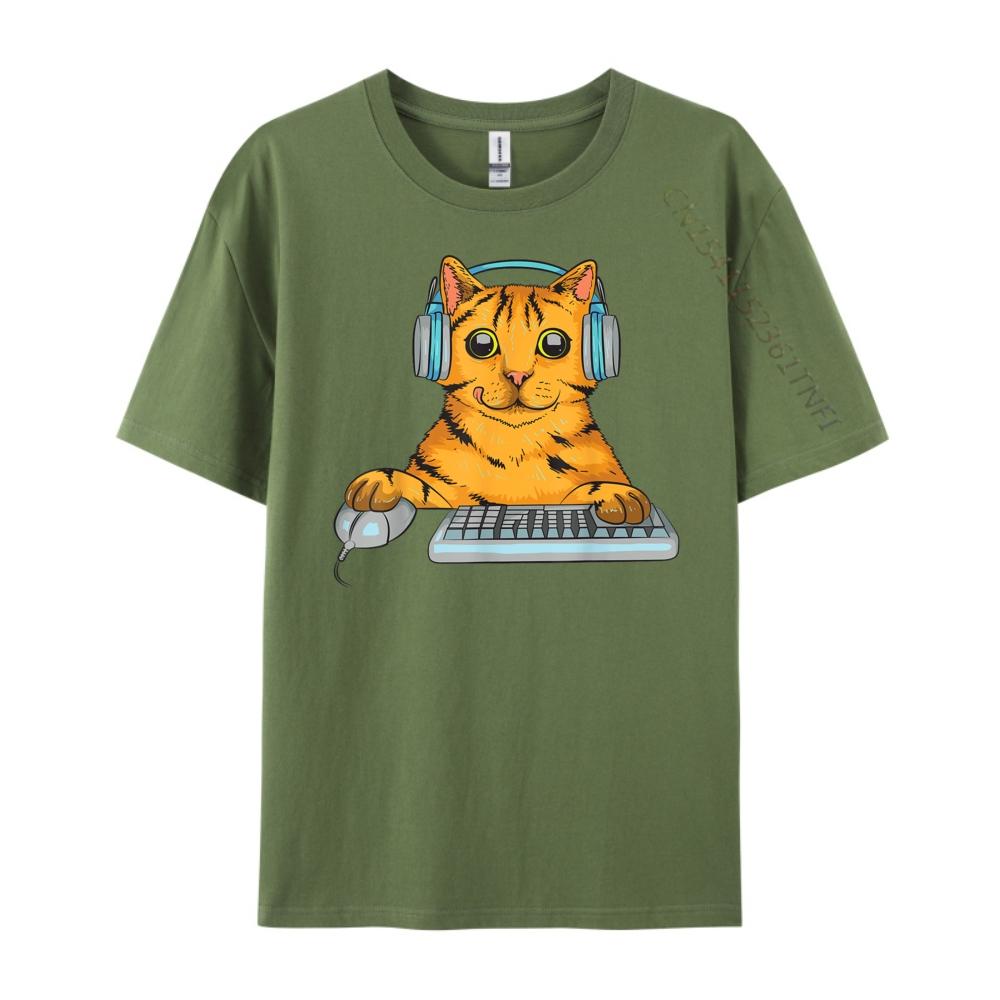 Cute Cat Gamer Kitten Computer Game Playing Christian Tshirt Men Men's Shirt